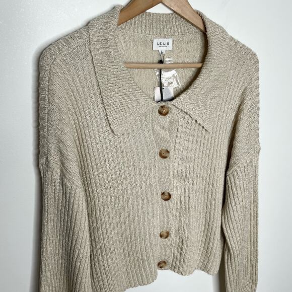 Le Lis Collection Womens Cropped Cardigan Sweater Large Beige Oatmeal Neutral - Picture 4 of 12